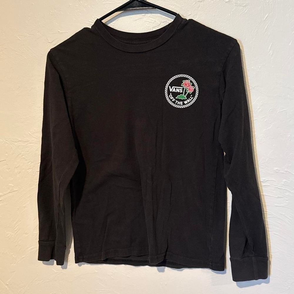 Vans Off The Wall Rose Logo Long Sleeve Shirt Black Mens Small Skateboarding